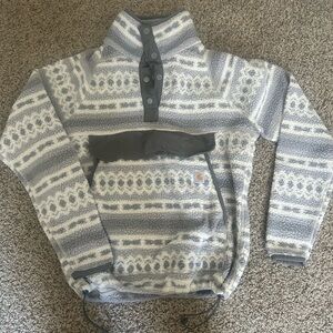 Carhartt Gray and White Fleece Pullover